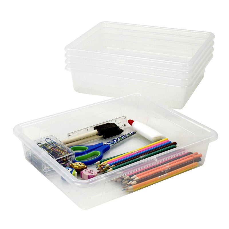 Storex Letter Size Deep Storage Tray â€“ Organizer Bin for Classroom, Office and Home, Transparent, 5-Pack (62566U05C) - Image 4